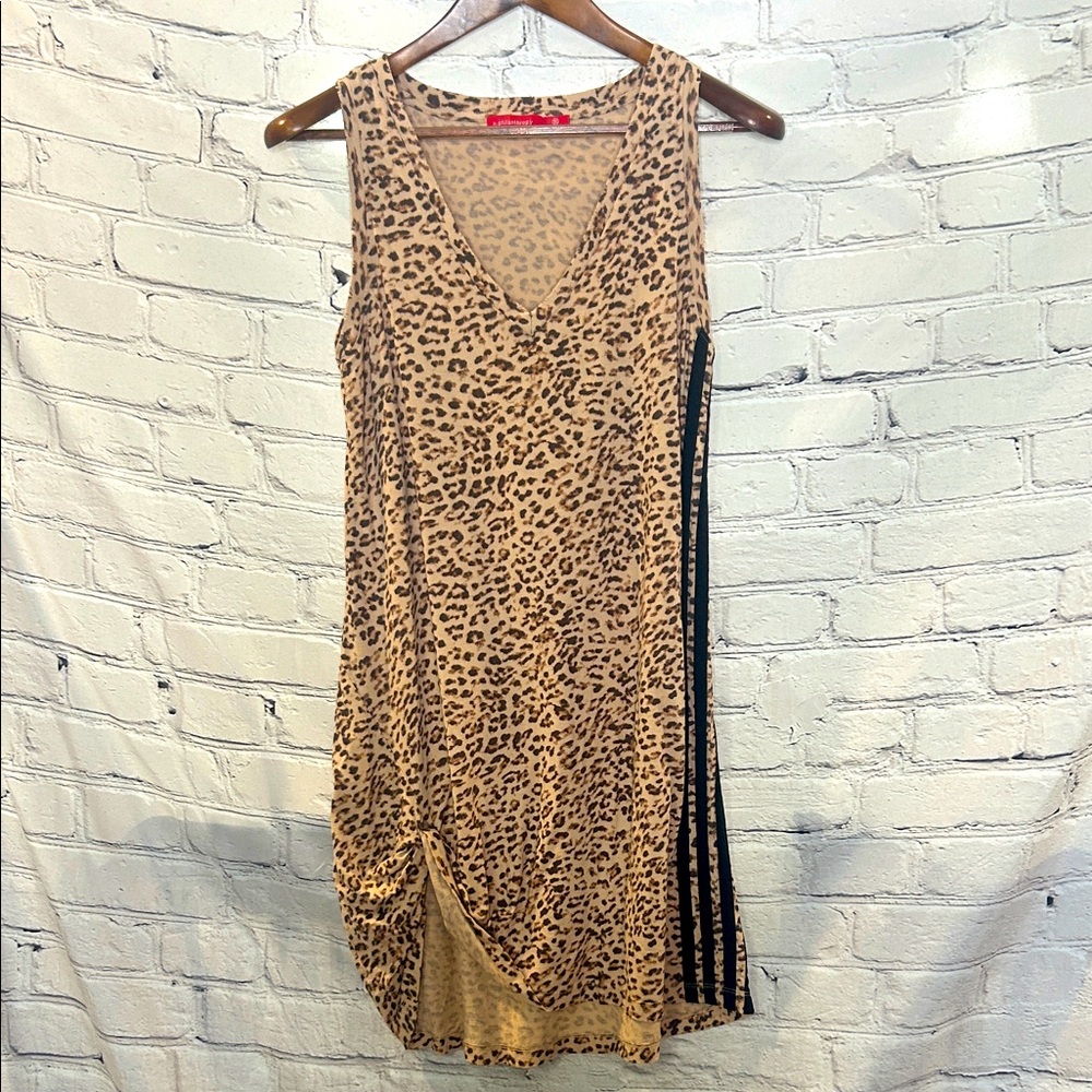 n:PHILANTHROPY V-Neck Leopard Print Black Striped Distressed Dress Size X-Small